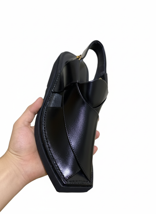 Black Leather Kaptaan Sandal – Modern Comfort, Traditional Style
