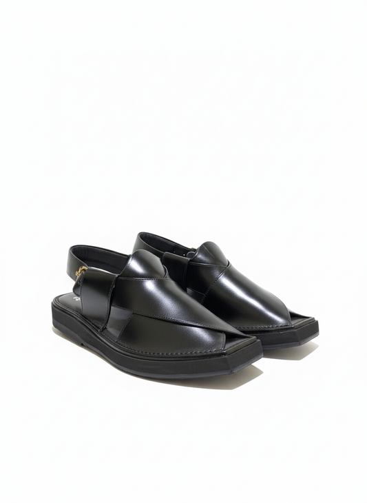 Black Leather Kaptaan Sandal – Modern Comfort, Traditional Style